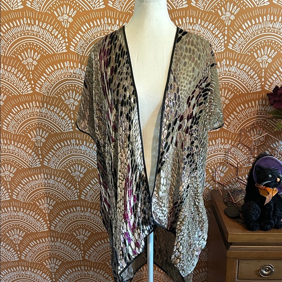 Tops - Sheer Velvet Kimono Cardigan